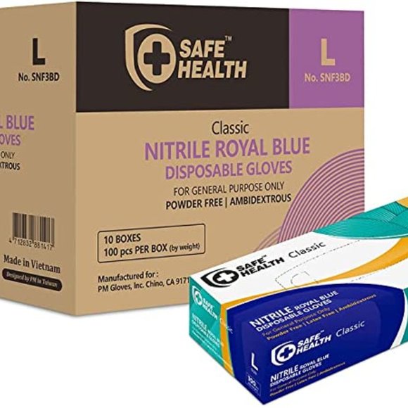 LARGE - 10 BOXES - Blue Nitrile Industrial Gloves - Nails, Cleaning, Food, Salon - Picture 1 of 11